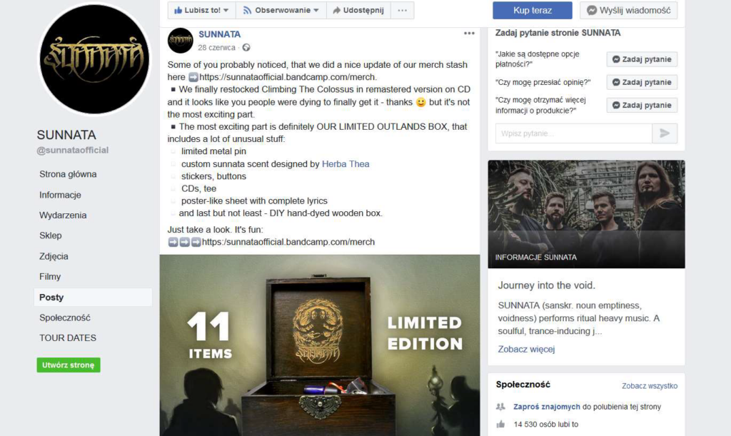 Profil na facebooku SUNNATA